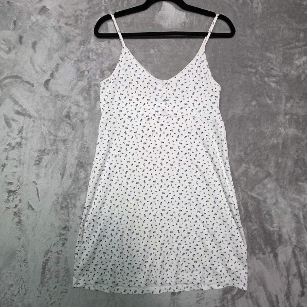 Primark Womens Blue Floral Ribbed Henley Nightdress Adjustable Straps Medium